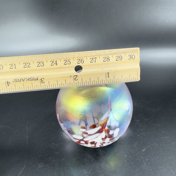 Hand Made Art Glass Paperweight Orb Polished Bottom Iridescent Glass Decor VTG - Picture 8 of 15
